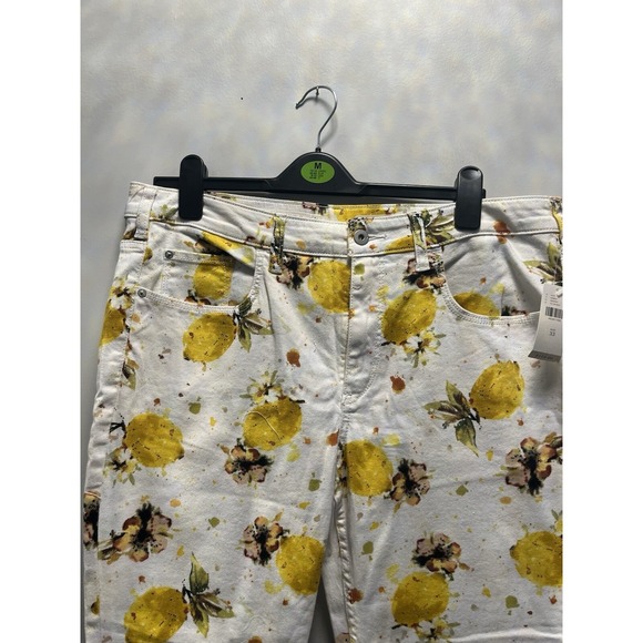 Pilcro and the Letterpress Denim - Pilcro Anthropologie Lemon Print High Rise Bootcut Jeans Womens 33 White NEW